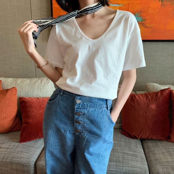 dream trend dt edition v-neck jacket cotton t-shirt solid color all-match women's summer pure cotton t-shirt women's short sleeve, White
dream trend dt edition v-neck jacket cotton t-shirt solid color all-match women's summer pure cotton t-shirt women's short sleeve, White