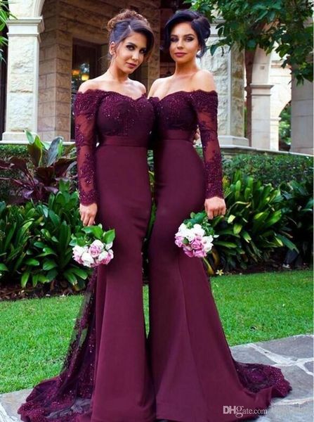 2018 new burgundy long sleeves mermaid bridesmaid dresses lace appliques bateau maid of honor gowns wedding guest dresses vestidos de novia, White;pink
2018 new burgundy long sleeves mermaid bridesmaid dresses lace appliques bateau maid of honor gowns wedding guest dresses vestidos de novia, White;pink