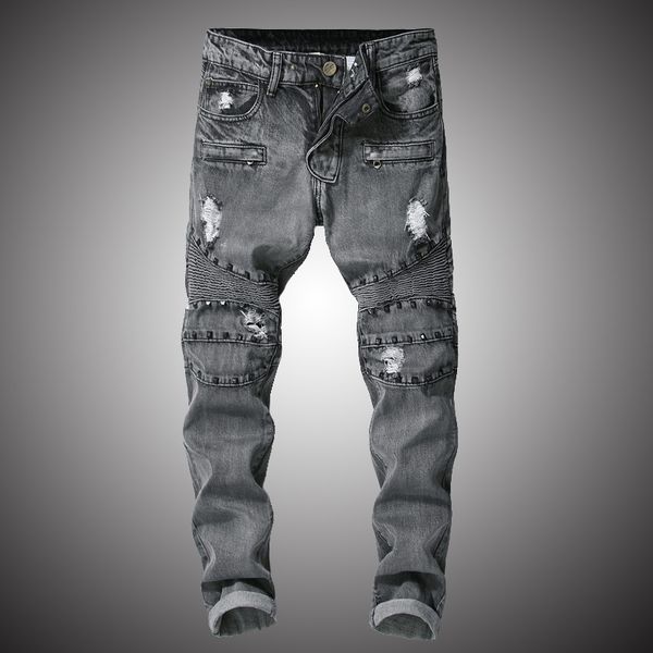 men's classic jeans pants pleated moto biker jeans men skinny slim hole male hip hop denim trousers brand designer wy249, Blue
men's classic jeans pants pleated moto biker jeans men skinny slim hole male hip hop denim trousers brand designer wy249, Blue