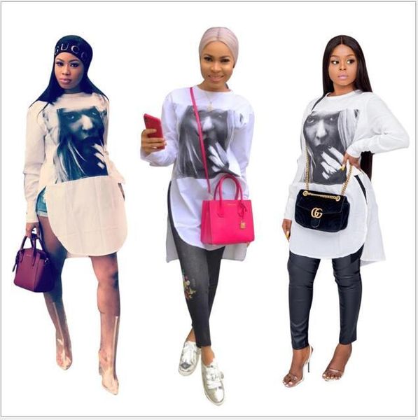 2020 fashion casual new women's long-sleeved t-shirt spring and autumn printed split top, White
2020 fashion casual new women's long-sleeved t-shirt spring and autumn printed split top, White