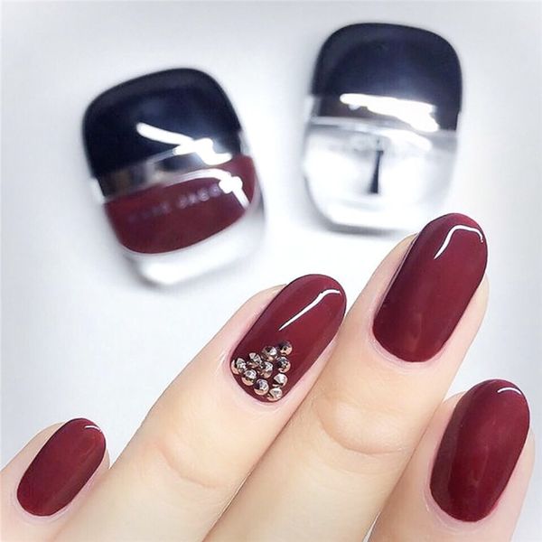 

84-mineral silver wine red round red ins wine european and american brides wearing nail patches in japan and korea, Red;gold