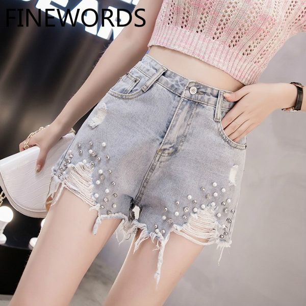 finewords summer pearl beading high waist shorts jeans casual loose ripped jeans shorts plus size 2xl denim short pants women, White;black
finewords summer pearl beading high waist shorts jeans casual loose ripped jeans shorts plus size 2xl denim short pants women, White;black
