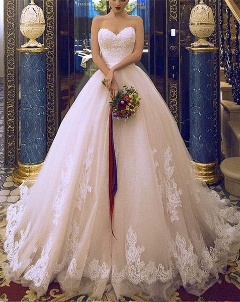 classic wedding bridal dresses sweetheart lace applique beading sequins corset back court train wedding gowns plus size, White
classic wedding bridal dresses sweetheart lace applique beading sequins corset back court train wedding gowns plus size, White