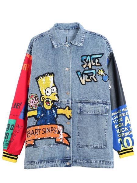 autumn new women's cartoon denim jacket european fashion bf style women's sequin color matching loose denim trendy brand jacket, Black;brown
autumn new women's cartoon denim jacket european fashion bf style women's sequin color matching loose denim trendy brand jacket, Black;brown