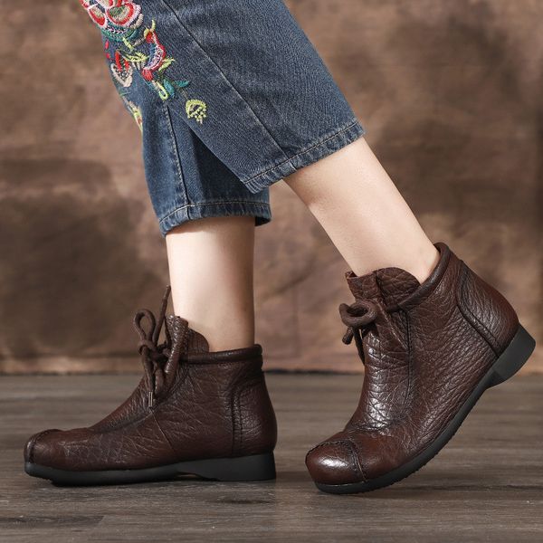 handmade lace-up boots new personality genuine leather warm flat ankle boots for women 2020 autumn winter women shoe, Black 
handmade lace-up boots new personality genuine leather warm flat ankle boots for women 2020 autumn winter women shoe, Black