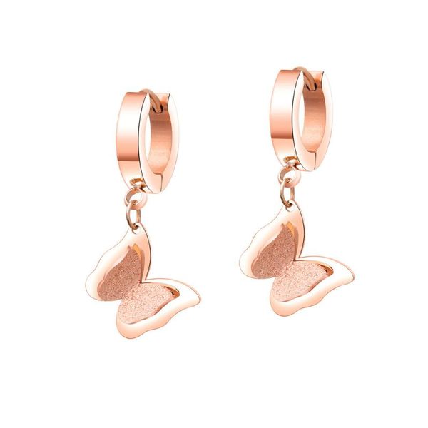 fashion frosted double-layer butterfly earrings for women titanium steel rose gold color female hoop earrings e17084, Golden;silver
fashion frosted double-layer butterfly earrings for women titanium steel rose gold color female hoop earrings e17084, Golden;silver