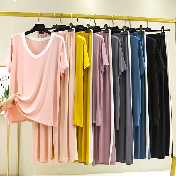 v-neck wide t-shirt wide leg pants short-sleeved t-shirt + high-waisted wide-leg pants modal contrast color stitching home suit, Blue;red
v-neck wide t-shirt wide leg pants short-sleeved t-shirt + high-waisted wide-leg pants modal contrast color stitching home suit, Blue;red