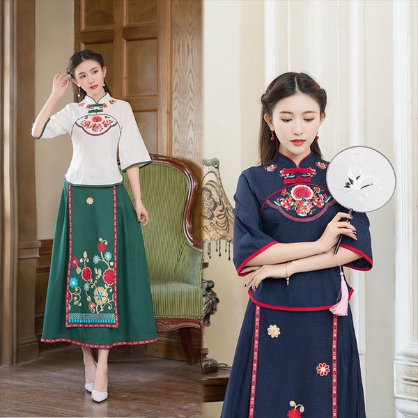 ethnic women's clothing chinese modified cotton linen cheongsam cotton linen suit national tang costume nv duan xiu hanfu tang suit ski, White 
ethnic women's clothing chinese modified cotton linen cheongsam cotton linen suit national tang costume nv duan xiu hanfu tang suit ski, White