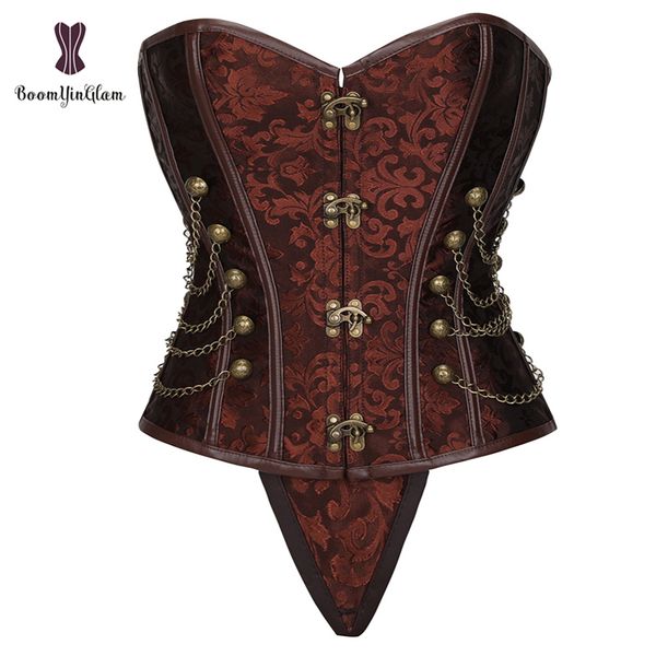 black brown steampunk clothing women's spiral steel boned steampunk gothic bustier corset with chains, Black;white
black brown steampunk clothing women's spiral steel boned steampunk gothic bustier corset with chains, Black;white