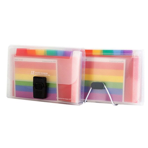 13 Grids A6 Document Bag Cute Rainbow Color Mini Bill Receipt File Bag Pouch Folder Organizer File Holder Office Supply