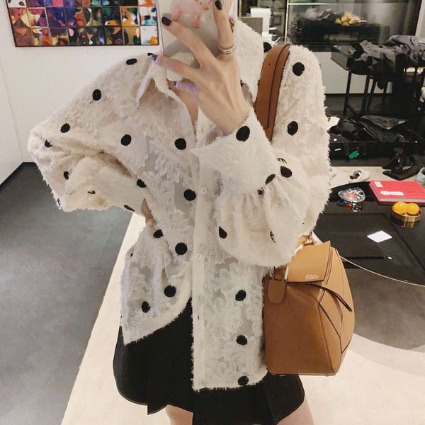 brand designer feather embroidered blouse 2019 fall new arrival fashion style women turn down collar polka dots transparent party shirts top, White
brand designer feather embroidered blouse 2019 fall new arrival fashion style women turn down collar polka dots transparent party shirts top, White