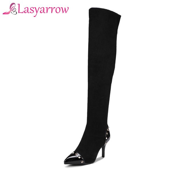lasyarrow black women's shoes high heel fashion rivets studded pointed long boots slim thigh high boots slip on botas mujer
lasyarrow black women's shoes high heel fashion rivets studded pointed long boots slim thigh high boots slip on botas mujer