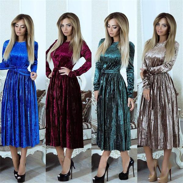 women long sleeve pleated dress crew neck solid color lace up casual dresses ladies waist down clothes, Black;gray
women long sleeve pleated dress crew neck solid color lace up casual dresses ladies waist down clothes, Black;gray