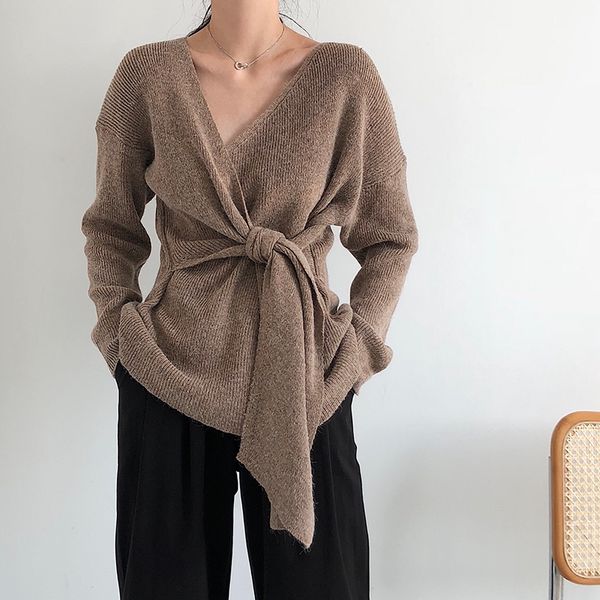 5 color sweaters feminine korean waist lace up women sweater solid irregular sueter mujer v-neck casual knitted pullovers, White;black
5 color sweaters feminine korean waist lace up women sweater solid irregular sueter mujer v-neck casual knitted pullovers, White;black