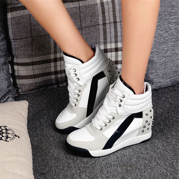 2019 spring and autumn new style women's casual shoes dull polish-style rivet elevator hight-lace-up platform women's thin s, Black 
2019 spring and autumn new style women's casual shoes dull polish-style rivet elevator hight-lace-up platform women's thin s, Black