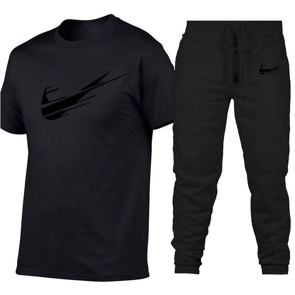 set men 's short-sleeved t-shirt trousers two-piece home casual tide, Gray 
set men 's short-sleeved t-shirt trousers two-piece home casual tide, Gray