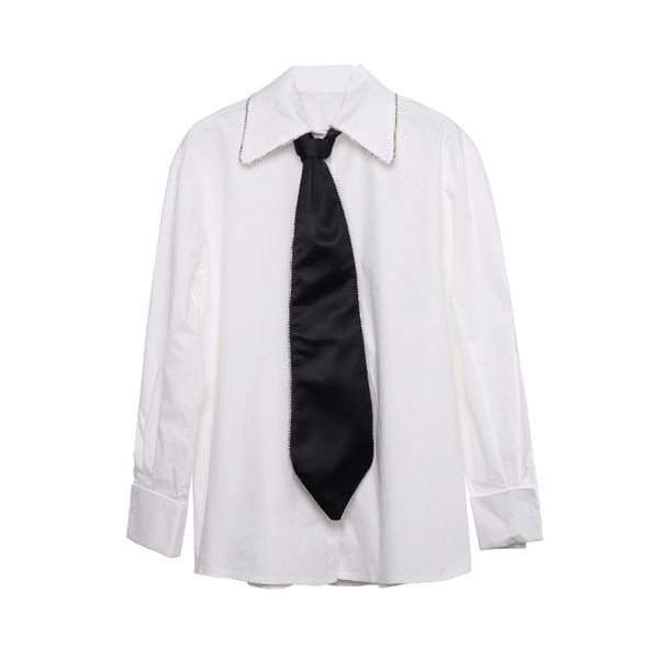 spring autumn female casual shirt fashionable temperament age-reducing pure color all-match lapel rhinestone trimming decoration with tie b, White
spring autumn female casual shirt fashionable temperament age-reducing pure color all-match lapel rhinestone trimming decoration with tie b, White