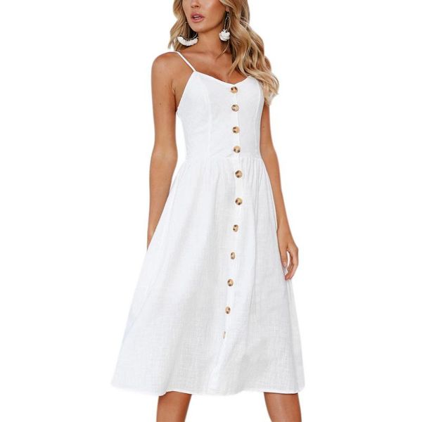 new v neck backless sundress solid white black summer beach dress women button decorative party spaghetti strap midi dresses, Black;gray
new v neck backless sundress solid white black summer beach dress women button decorative party spaghetti strap midi dresses, Black;gray