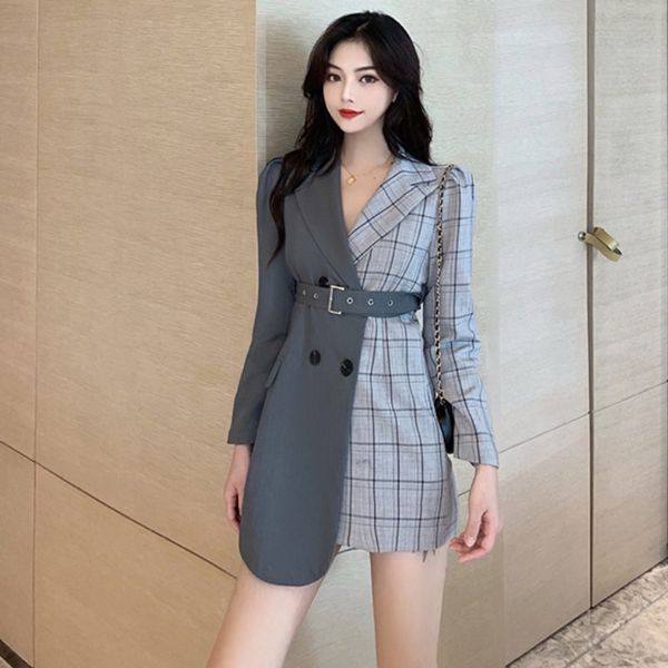 elegant women's blazer patchwork plaid long sleeve tunic with belt 2020 spring long blazers female fashion clothing, White;black
elegant women's blazer patchwork plaid long sleeve tunic with belt 2020 spring long blazers female fashion clothing, White;black