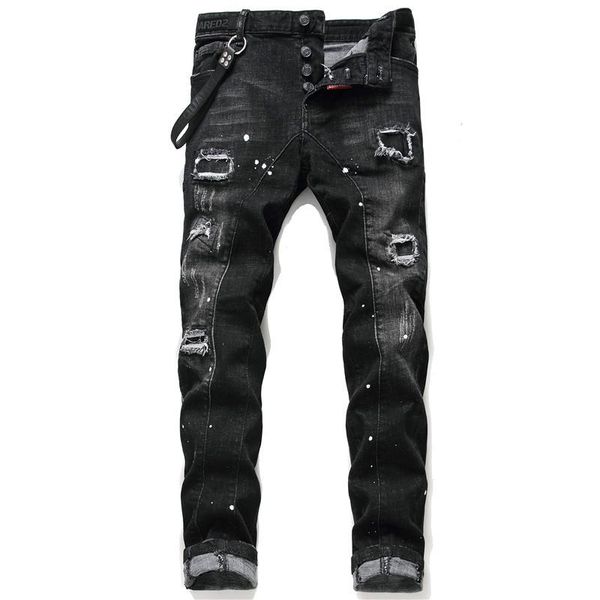 new men's designer's fashionable skinny jeans with elastic cloth and paint splashing black stitching beggars' pants, Blue
new men's designer's fashionable skinny jeans with elastic cloth and paint splashing black stitching beggars' pants, Blue