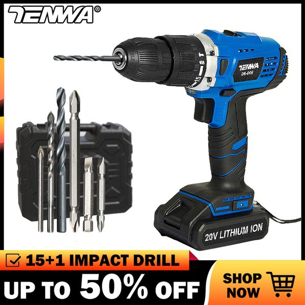 tenwa 20v impact cordless drill electric screwdriver usb output 13pcs drill bit with box led light 1500mah battery mini
tenwa 20v impact cordless drill electric screwdriver usb output 13pcs drill bit with box led light 1500mah battery mini