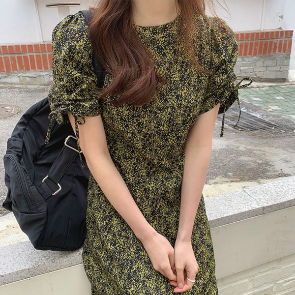 women summer vintage floral long a-line chiffon dress slim waist drawstring pleat sleeves midi sundress split hem, Black;gray
women summer vintage floral long a-line chiffon dress slim waist drawstring pleat sleeves midi sundress split hem, Black;gray