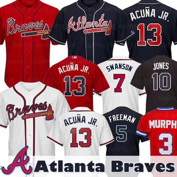 

atlanta men braves jerseys 13 ronald acuÃ±a jr 5 freddie an 3 dale murphy 7 dansby swanson 10 chipper jones 44 aaron baseball jerseys, Blue;black