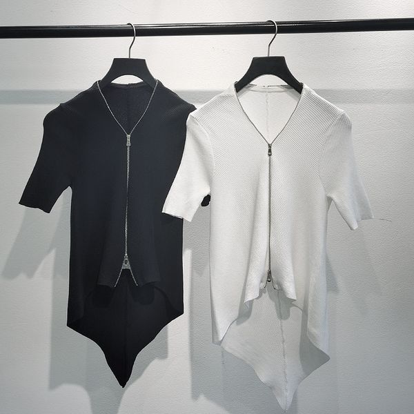 women t-shirt 2020 spring and summer new irregular zipper short-sleeved knitted t-shirt women, White
women t-shirt 2020 spring and summer new irregular zipper short-sleeved knitted t-shirt women, White