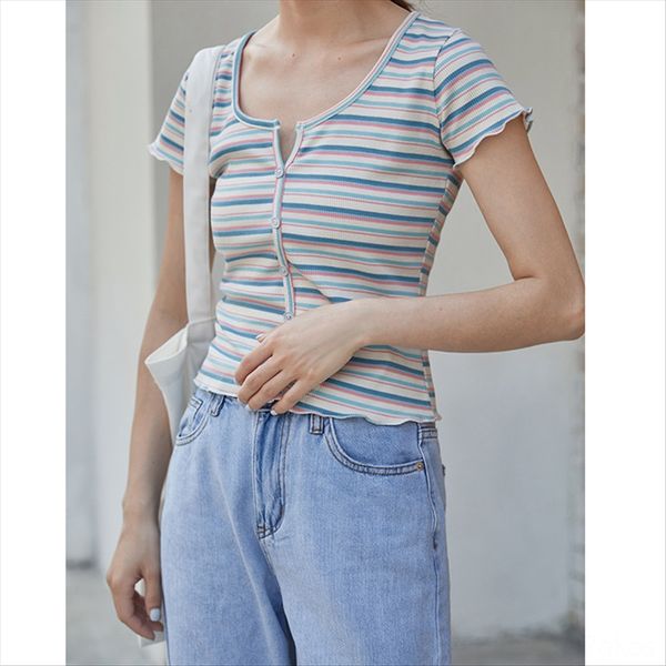 small v-neck lotus t-shirt leaf rainbow striped t-shirt women's high waist slim navel short sleeve top, White
small v-neck lotus t-shirt leaf rainbow striped t-shirt women's high waist slim navel short sleeve top, White