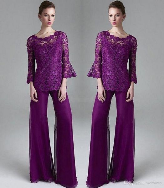 classy purple lace mother of the bride pant suits sheer jewel neck long sleeves wedding guest dress plus size chiffon mothers groom dresses, Black;red
classy purple lace mother of the bride pant suits sheer jewel neck long sleeves wedding guest dress plus size chiffon mothers groom dresses, Black;red