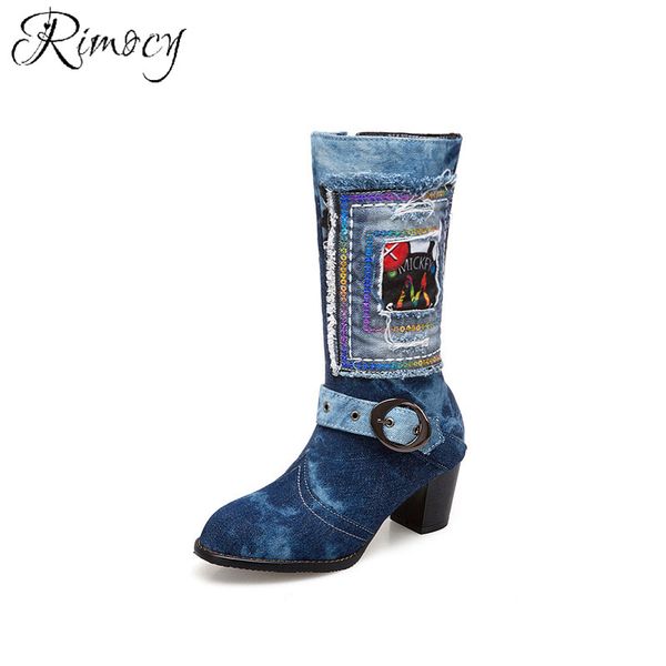 rimocy fashion 2018 women's shoes autumn winter high-heeled zip denim mid calf boots tassel embroidery thick heel shoes woman, Black
rimocy fashion 2018 women's shoes autumn winter high-heeled zip denim mid calf boots tassel embroidery thick heel shoes woman, Black