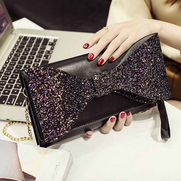 women bow decoration wedding clutch bag ladies party clutches bags female shinning clutch purses