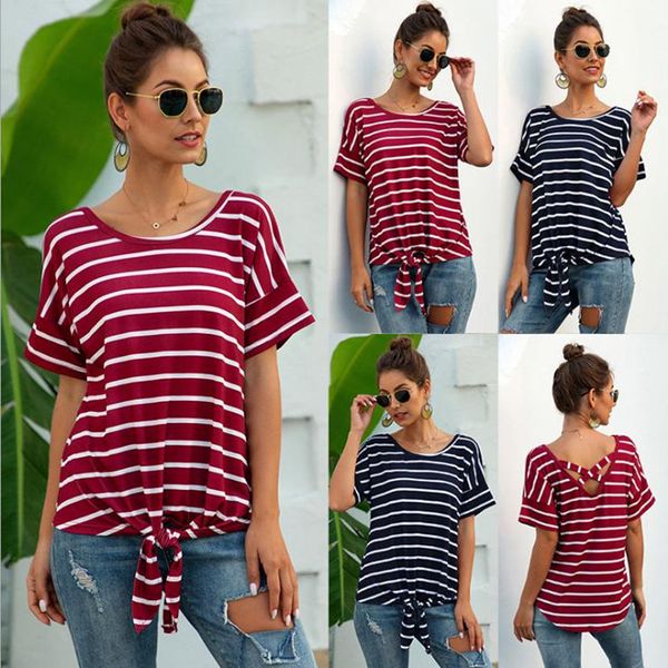 the new 2020 europe and the united states women's clothing collar stripe splicing loose knot t-shirt, White
the new 2020 europe and the united states women's clothing collar stripe splicing loose knot t-shirt, White