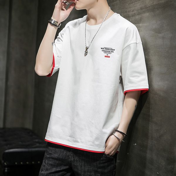 men's t-shirts short-sleeved t-shirt male round neck letter printed loose five-point sleeve fashion men's half-sleeved tide shirt, White;black
men's t-shirts short-sleeved t-shirt male round neck letter printed loose five-point sleeve fashion men's half-sleeved tide shirt, White;black