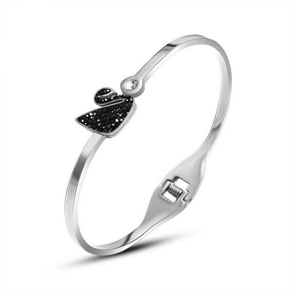 2 color swan style titanium steel cable cuff bangle fashion jewelry bracelet magnet buckle girl wristlet jewel party gifts, Black
2 color swan style titanium steel cable cuff bangle fashion jewelry bracelet magnet buckle girl wristlet jewel party gifts, Black