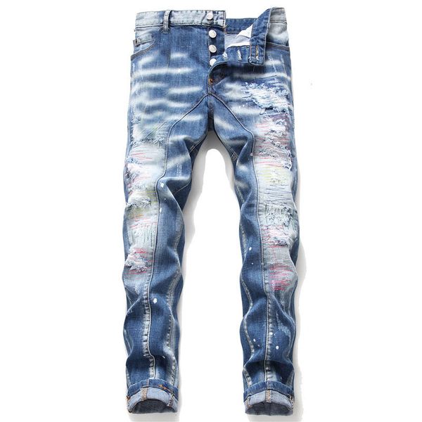 new mens embroidery ripped skinny jeans fashion designer slim fit washed motocycle denim pants panelled hip hop biker trousers, Blue
new mens embroidery ripped skinny jeans fashion designer slim fit washed motocycle denim pants panelled hip hop biker trousers, Blue