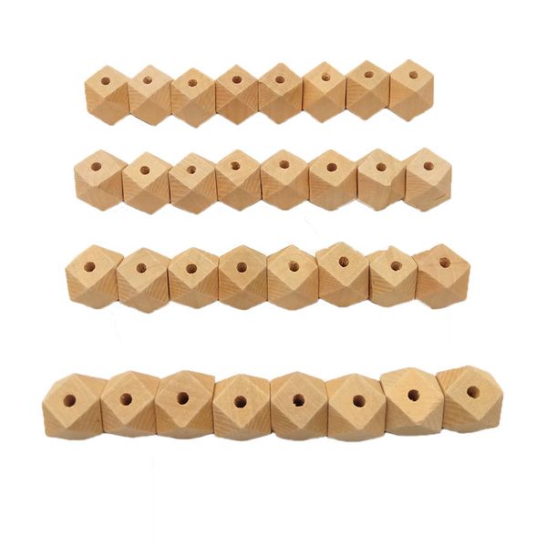 100pcs 20mm Wood Beads Unfinished Geometric Hexagonal Beads Jewelry For Diy Wood Necklace Baby Teether Necklace Bracelet
