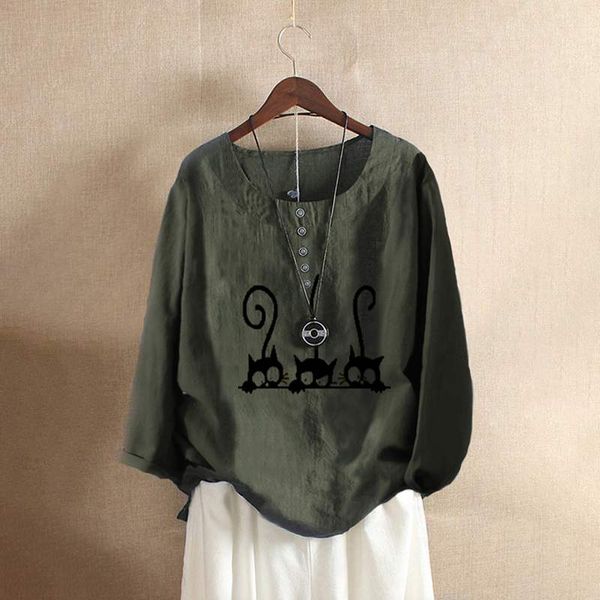 women's blouses & shirts 2021 spring long sleeve blouse zanzea vintage cartoon cat print shirt women casual o neck cotton tunic blusa, White
women's blouses & shirts 2021 spring long sleeve blouse zanzea vintage cartoon cat print shirt women casual o neck cotton tunic blusa, White