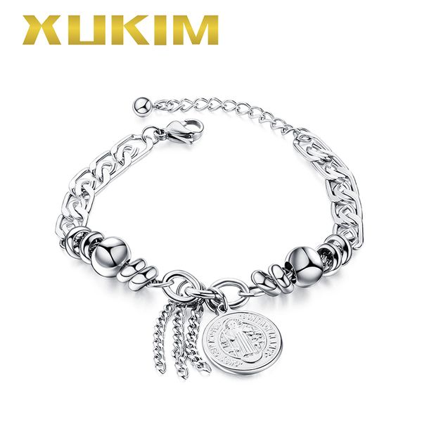 xukim jewelry silver christ catholic cross bracelet, White