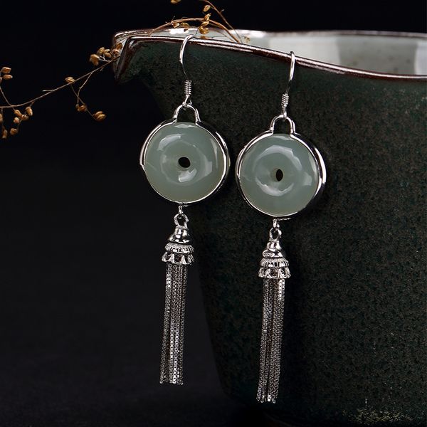 2018 limited sale restoring ancient ways is hetian jade inlay peace buckle tassel female high-grade pendant earrings wholesale, Golden;silver
2018 limited sale restoring ancient ways is hetian jade inlay peace buckle tassel female high-grade pendant earrings wholesale, Golden;silver