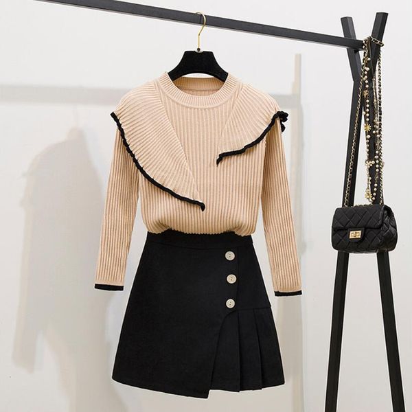 2020 women fashion casual sweater clothes set o-neck ruffles long sleeve slim sweater + high waist irregular short skirts, White
2020 women fashion casual sweater clothes set o-neck ruffles long sleeve slim sweater + high waist irregular short skirts, White
