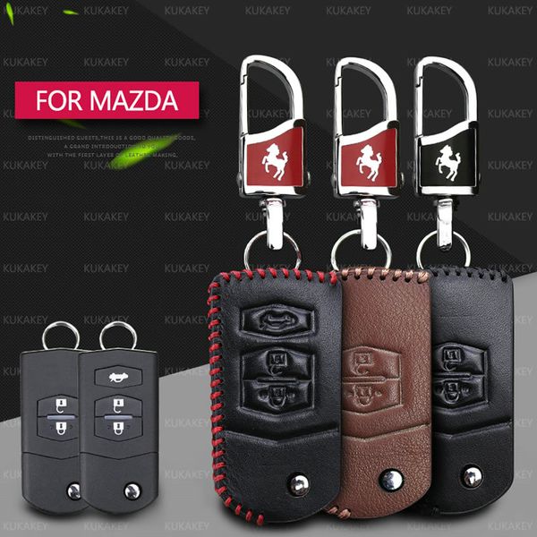 

remote car key case genuine leather smart key cover for 2 3 5 6 cx-5 cx7 cx-9 rx-8 mx5 atenza miata chains accessories