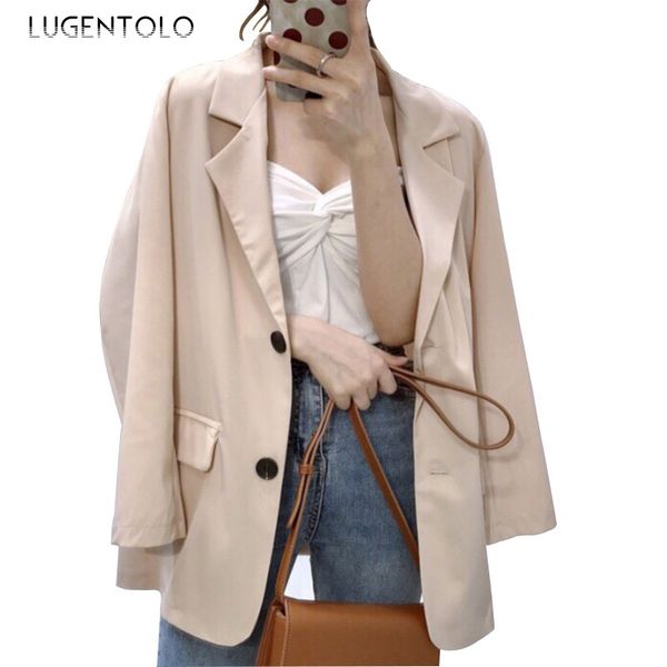 lugentolo womens blazers casual spring new two buckle solid color korean loose fashion long sleeve polyester blazer feminino, White;black
lugentolo womens blazers casual spring new two buckle solid color korean loose fashion long sleeve polyester blazer feminino, White;black