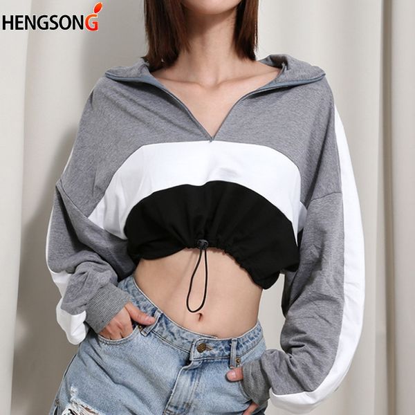 new long-sleeved pullovers hoodies deep v neck drawstring loose cropped patchwork sweatshirt women clothes, Black
new long-sleeved pullovers hoodies deep v neck drawstring loose cropped patchwork sweatshirt women clothes, Black