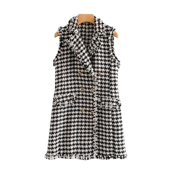 women retro plaid tweed vest houndstooth waistcoat pockets sleeveless tassels vests outerwear female long, Black;white
women retro plaid tweed vest houndstooth waistcoat pockets sleeveless tassels vests outerwear female long, Black;white
