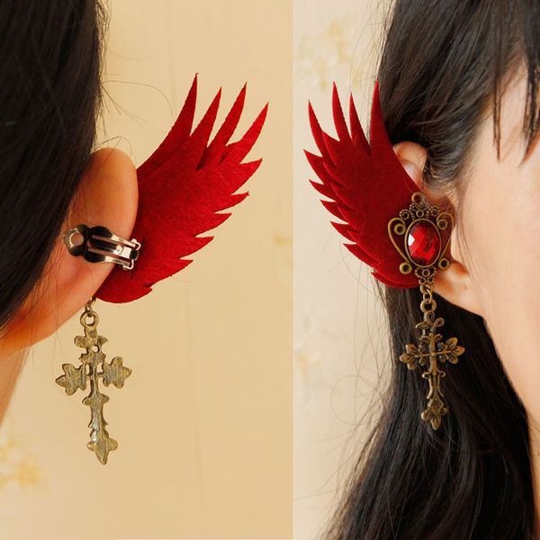 japanese harajuku gothic tassel wings wine red elf ear clips retro cross no earrings buckle, Silver
japanese harajuku gothic tassel wings wine red elf ear clips retro cross no earrings buckle, Silver