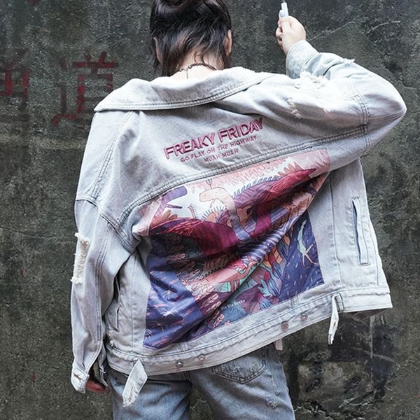 sexemara fashion the new loose printing hole embroidery denim jacket ing, Black;brown
sexemara fashion the new loose printing hole embroidery denim jacket ing, Black;brown