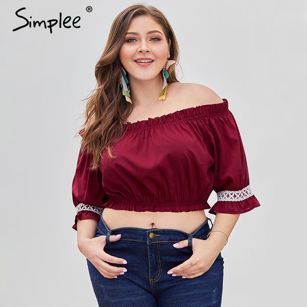 simplee plus size elegant slash neck women shirt half sleeve elastic high waist female shirt solid casual streetwear, White
simplee plus size elegant slash neck women shirt half sleeve elastic high waist female shirt solid casual streetwear, White