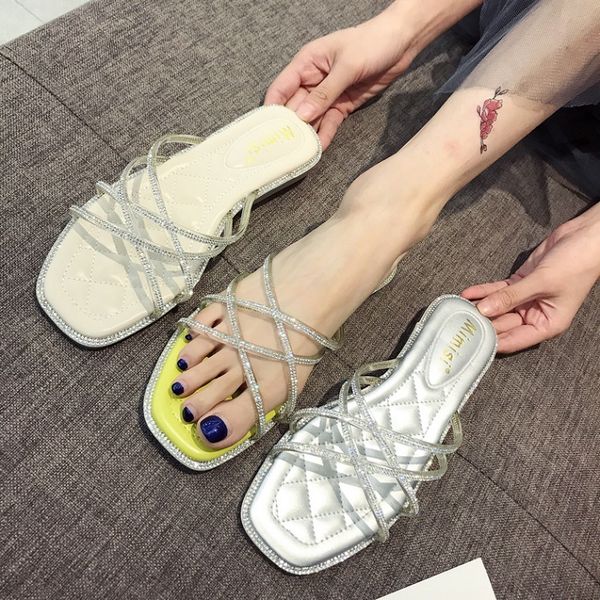 square head rhinestone soft bottom comfortable slippers fashion thin belt combination cross sandals bling flash drill word drag, Black
square head rhinestone soft bottom comfortable slippers fashion thin belt combination cross sandals bling flash drill word drag, Black