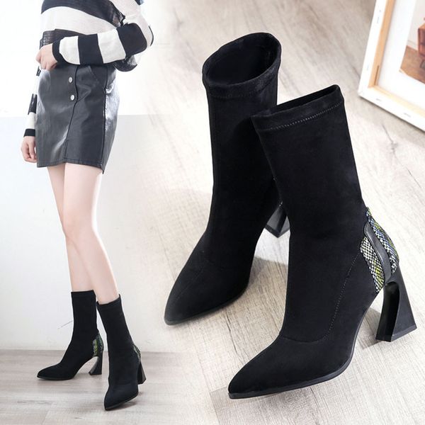 fashion snake grain socks boots stretch fabric pointed toe slip-on boots strange heels vintage mid-calf women botas mujer, Black
fashion snake grain socks boots stretch fabric pointed toe slip-on boots strange heels vintage mid-calf women botas mujer, Black